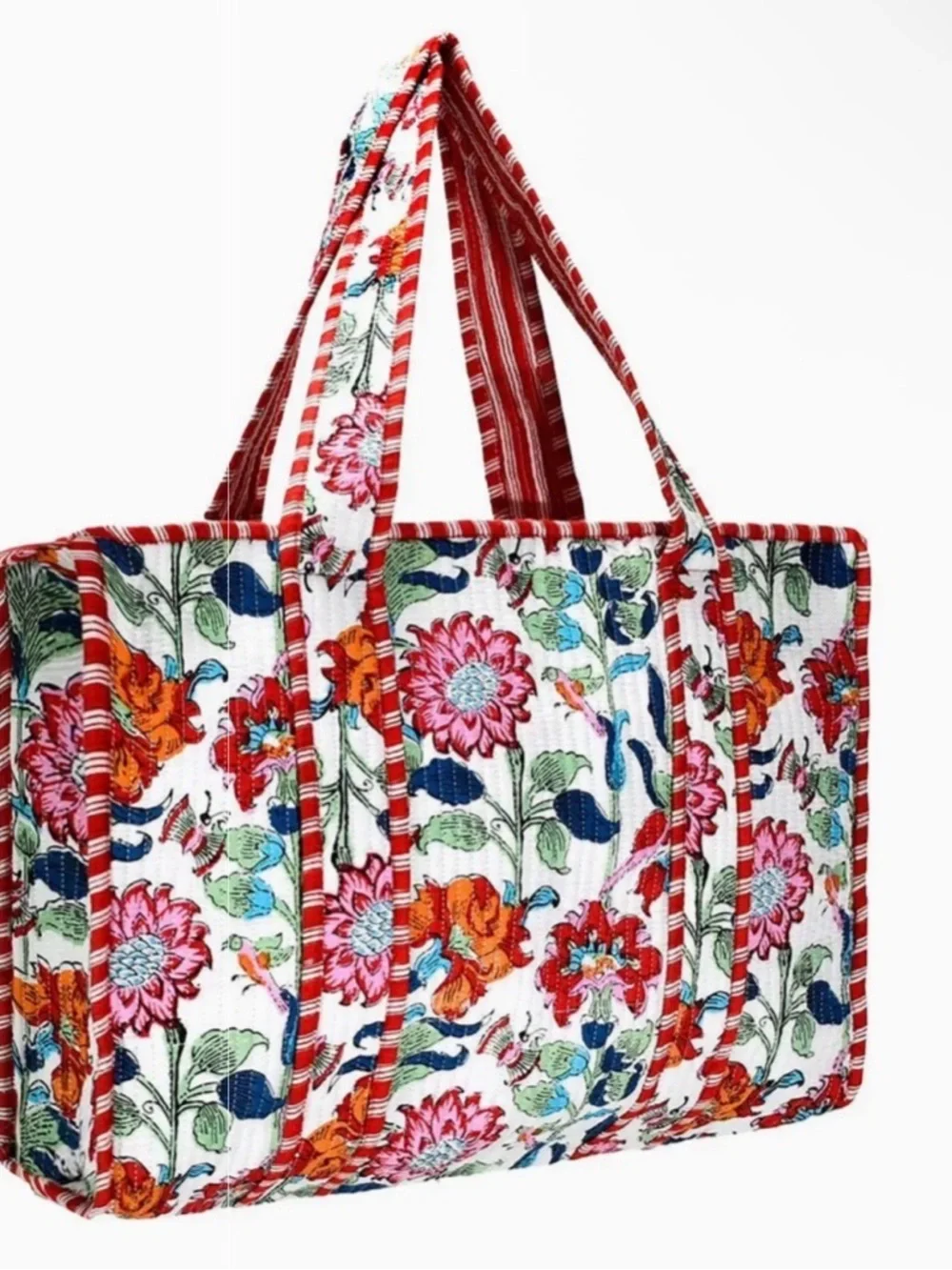 100% Cotton Handmade Floral Beach Tote Bag Small Vacation Summer Gift Spring